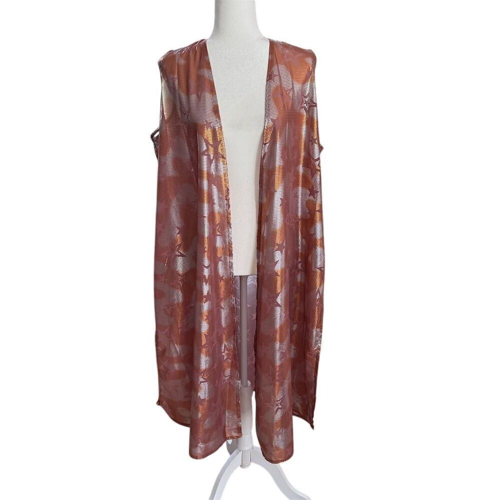 LuLaRoe Joy Duster Vest Rose Gold Star Pattern Size Large